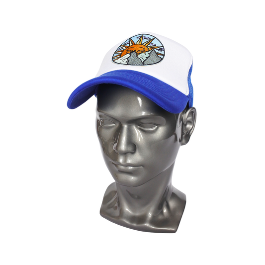 Casquette Trucker Bicolore "Lever de Soleil Montagne" (Bleu/Blanc)