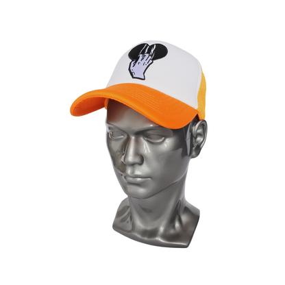 Casquette Trucker "Rock On Mouse" (Orange Fluo & Blanc)