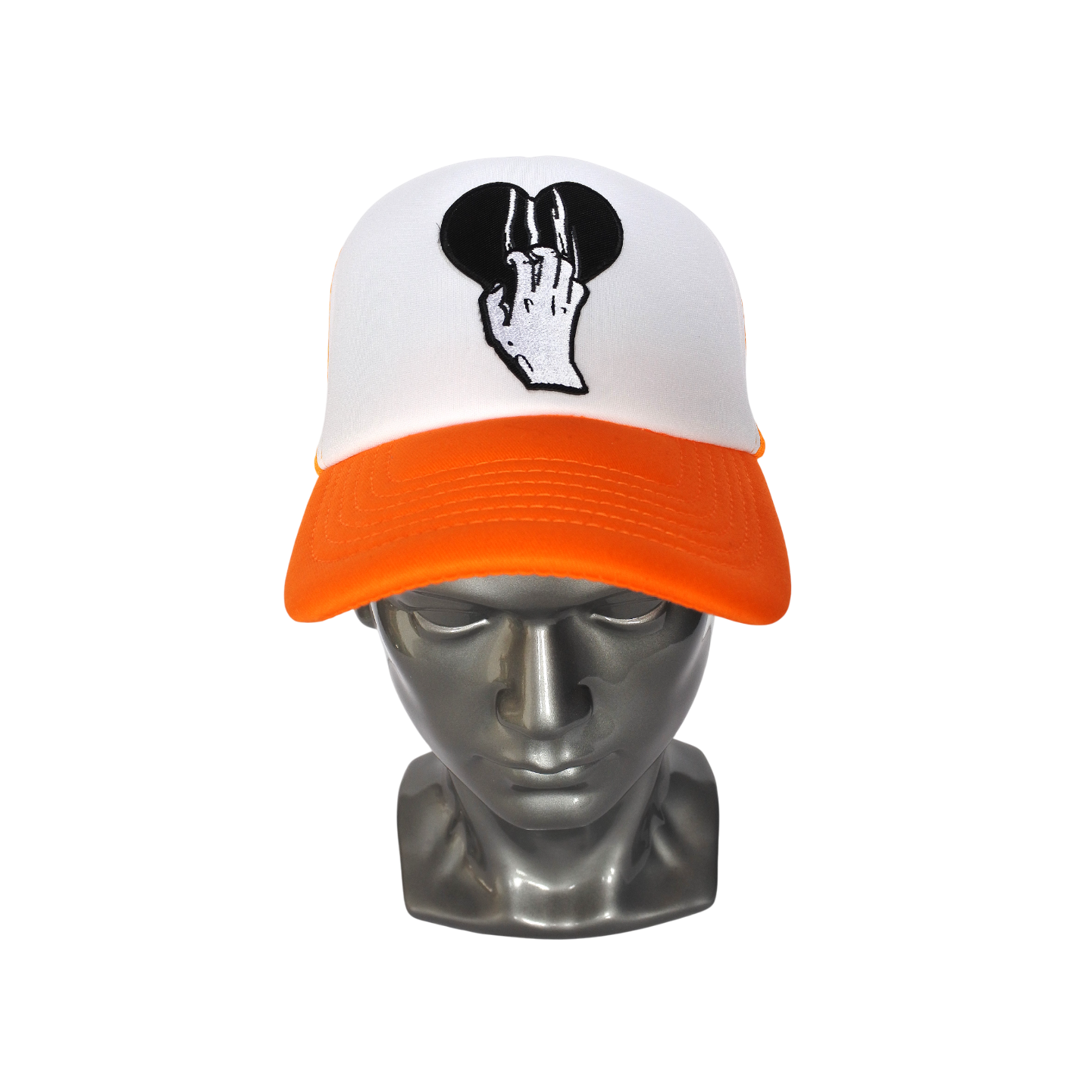 Casquette Trucker "Rock On Mouse" (Orange Fluo & Blanc)